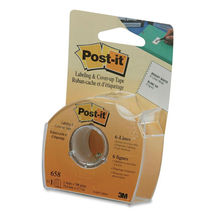 Labeling and Cover-Up Tape, Non-Refillable, 1" x 19.44 yd, White Tape, Clear Dispenser, 24/Carton