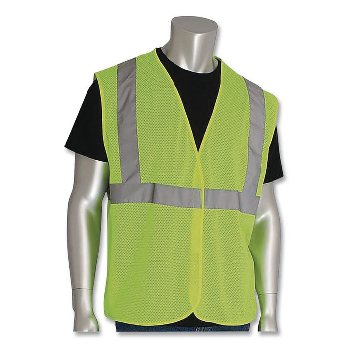 ANSI Class 2 Hook and Loop Safety Vest, Polyester Mesh, Large, Lime