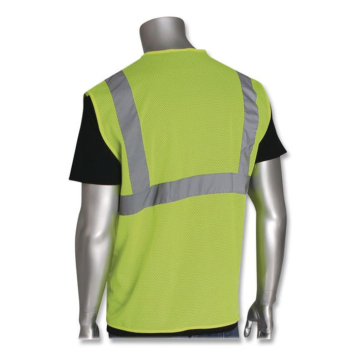 ANSI Class 2 Hook and Loop Safety Vest, Polyester Mesh, Medium, Lime