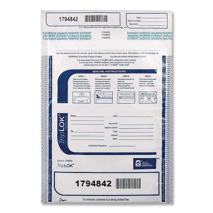 Deposit Bag, Plastic, 9" x 12", White, 100/Pack