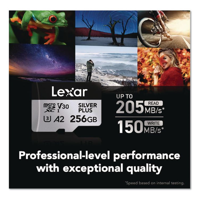 Professional SILVER Series microSDXC Memory Card with Adapter, UHS-I, V30 Class 10, 256 GB