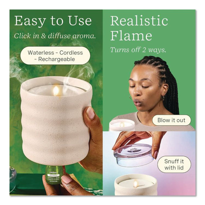 Aromatherapy Essential Oil Flameless Candle Diffuser, Rosemary and Lemon Essential Oil, 5.5 x 5.5 x 5.5, Ivory