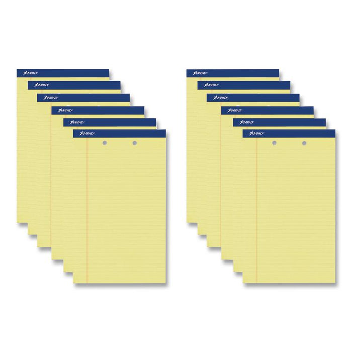 Perforated Writing Pads, Wide/Legal Rule, (50) Canary Yellow 8.5 x 14 Sheets, Dozen