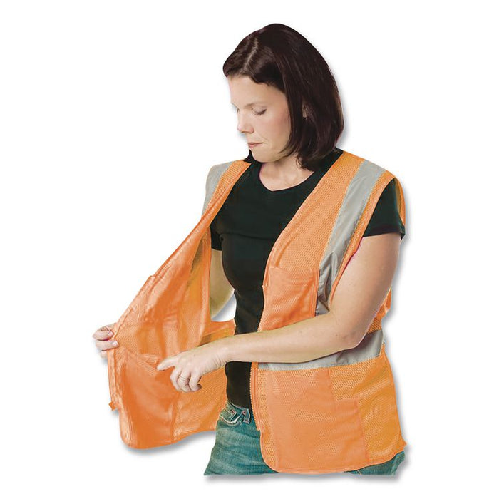 ANSI Class 2 Hook and Loop Safety Vest, Polyester Mesh, Medium, Hi-Viz Orange