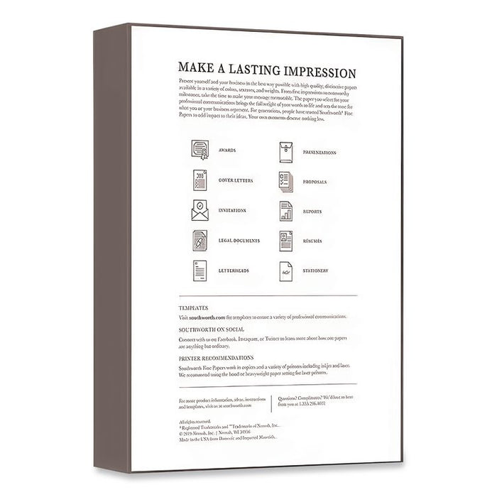 25% Cotton Business Paper, Ruled, 95 Bright, 20 lb Bond Weight, 8.5 x 14, White, 500 Sheets/Ream