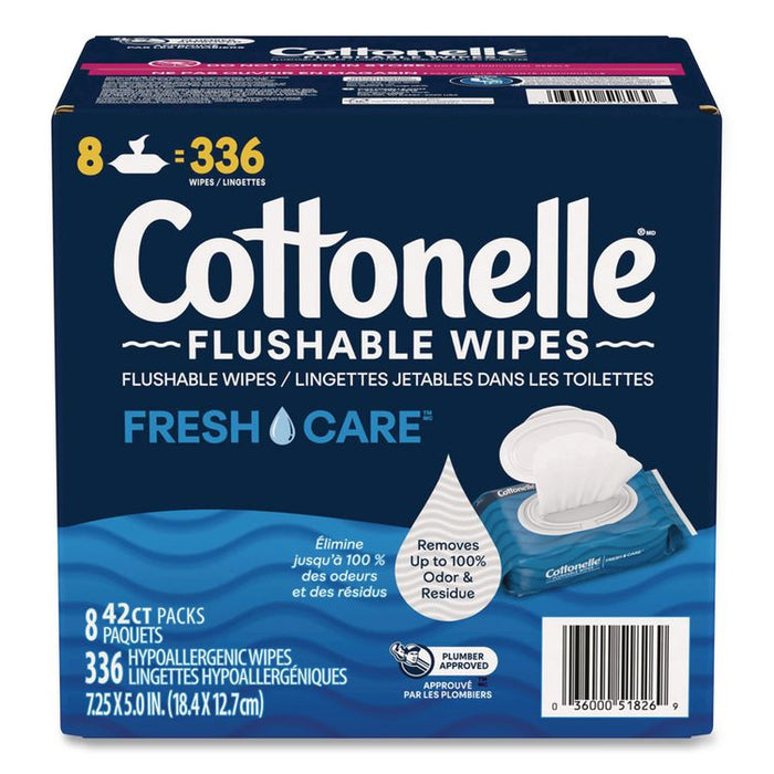 Flushable Wet Wipes, Flip-Top Pack, 5 x 7.25, White, 42 Sheets/Pack, 8 Packs/Carton