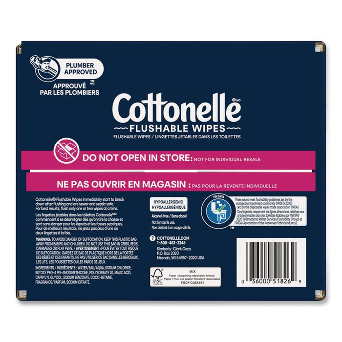 Flushable Wet Wipes, Flip-Top Pack, 5 x 7.25, White, 42 Sheets/Pack, 8 Packs/Carton