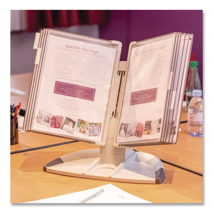 Modular Desktop Document Holder, 10 Panels with Black Borders, Gray Base