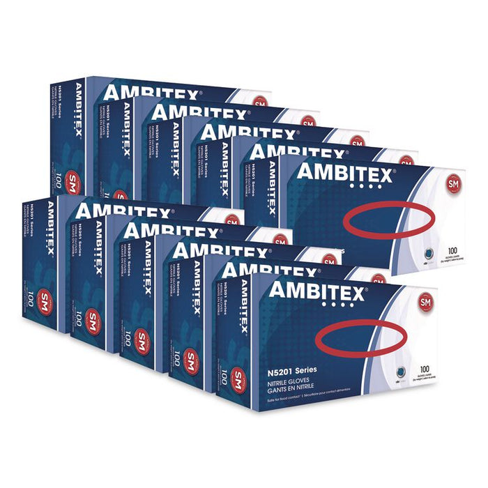 N5201 Series Powder-Free Nitrile Gloves, Small, 9" Long, Blue, 100/Box, 10 Boxes/Carton