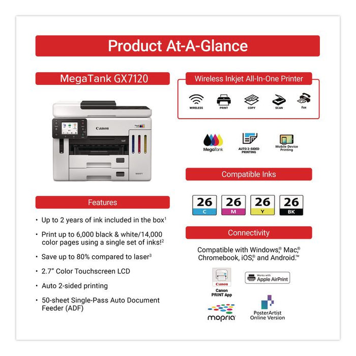 MegaTank GX7120 All-in-One Printer, Copy/Fax/Print/Scan