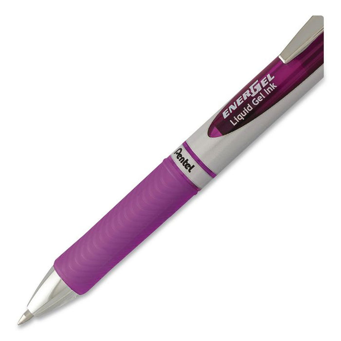 EnerGel RTX Deluxe Gel Pen, Retractable, Medium 0.7 mm, Purple Ink, Purple/Silver Barrel, 3/Pack