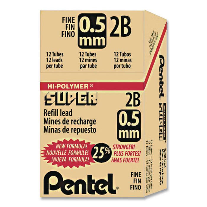 Premium Hi-Polymer Lead Refill, 0.5 mm, 2B, Black, 12/Pack
