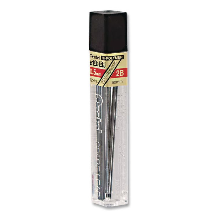Premium Hi-Polymer Lead Refill, 0.5 mm, 2B, Black, 12/Pack