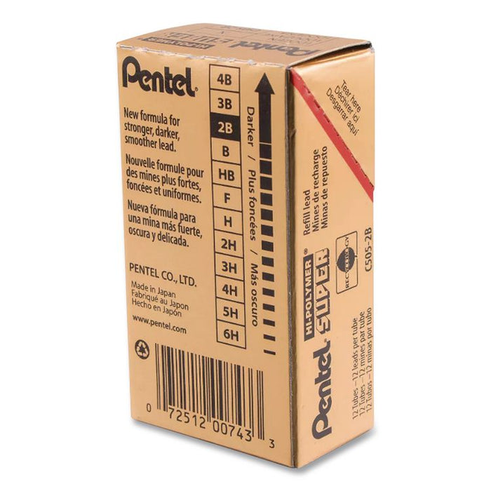 Premium Hi-Polymer Lead Refill, 0.5 mm, 2B, Black, 12/Pack