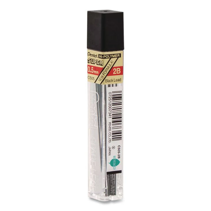 Premium Hi-Polymer Lead Refill, 0.5 mm, 2B, Black, 12/Pack