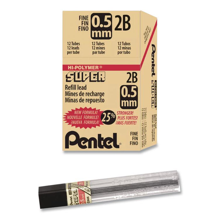 Premium Hi-Polymer Lead Refill, 0.5 mm, 2B, Black, 12/Pack
