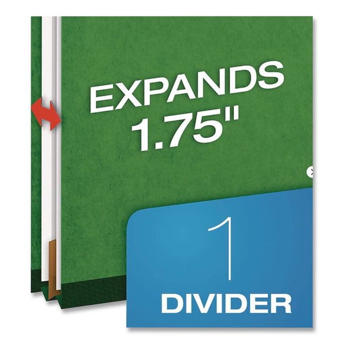 Pressboard Top Tab Classification Folders, 2/5-Cut Tab, Expands 1.75", 1 Divider, 4 Fasteners, Legal Size, Dark Green, 10/Box