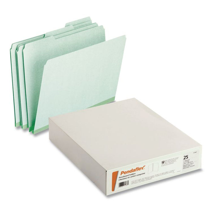 Pressboard Expanding File Folders, 1/3-Cut Tabs: Assorted, Letter Size, 1" Expansion, Green, 25/Box