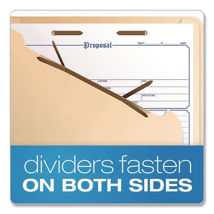 Manila Top Tab Classification Folders, 2/5-Cut Tab, Expands 1.75", 1 Divider, 4 Fasteners, Letter Size, Manila, 10/Box
