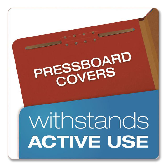 Pressboard Top Tab Classification Folders, 2/5-Cut Tab, Expands 1.75", 1 Divider, 4 Fasteners, Letter Size, Bright Red, 10/BX