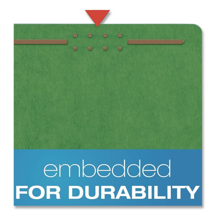 Pressboard Top Tab Classification Folders, 2/5-Cut Tab, Expands 1.75", 1 Divider, 4 Fasteners, Letter Size, Dark Green, 10/BX