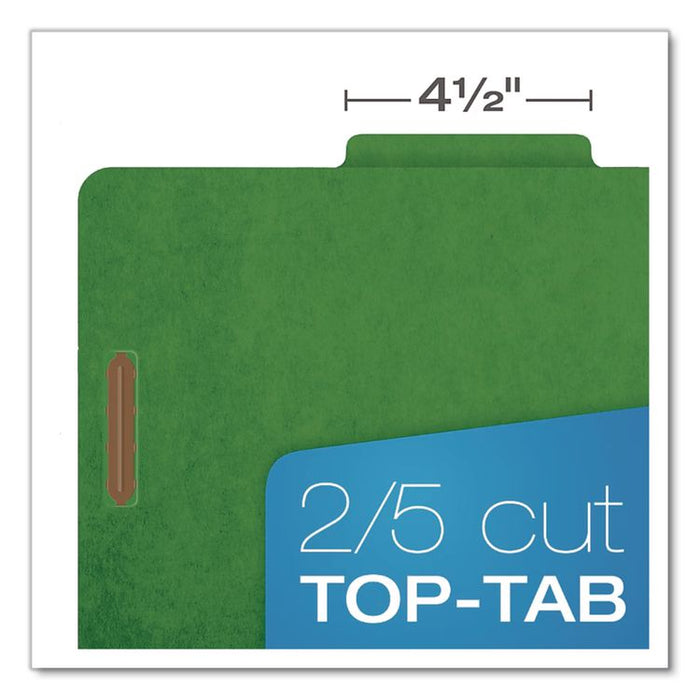 Pressboard Top Tab Classification Folders, 2/5-Cut Tab, Expands 1.75", 1 Divider, 4 Fasteners, Letter Size, Dark Green, 10/BX