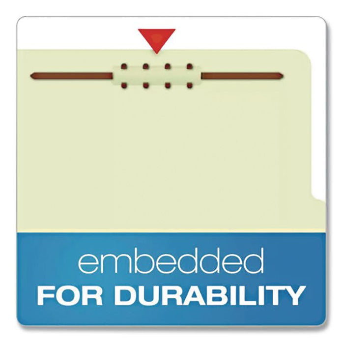Reinforced Pressboard Classification Folders, 2/5 Tab, Expands 2.5", 2 Dividers, 6 Fasteners, Letter Size, Light Green, 10/BX