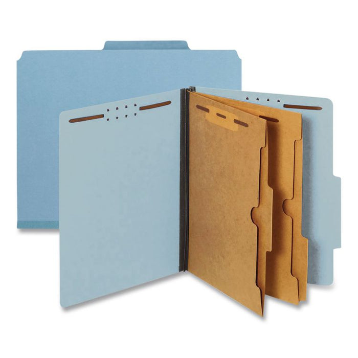 Pressboard Classification Folders, 2/5 Tab, Expands 2.5", 2 Full-Pocket Dividers, 6 Fasteners, Letter Size, Light Blue, 10/BX