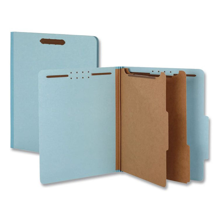Pressboard Top Tab Classification Folders, 2/5-Cut Tab, Expands 2.5", 2 Dividers, 6 Fasteners, Letter Size, Light Blue, 10/BX