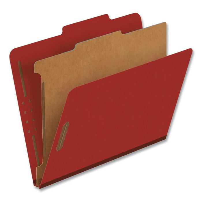 Pressboard Top Tab Classification Folders, 2/5-Cut Tab, Expands 2.5", 2 Dividers, 6 Fasteners, Letter Size, Bright Red, 10/BX
