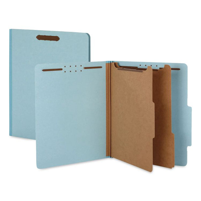 Pressboard Top Tab Classification Folders, 2/5-Cut Tab, Expands 1.75", 1 Divider, 4 Fasteners, Legal Size, Light Blue, 10/Box