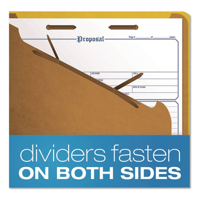 Pressboard Top Tab Classification Folders, 2/5-Cut Tab, Expands 2.5", 2 Dividers, 6 Fasteners, Legal Size, Yellow, 10/Box