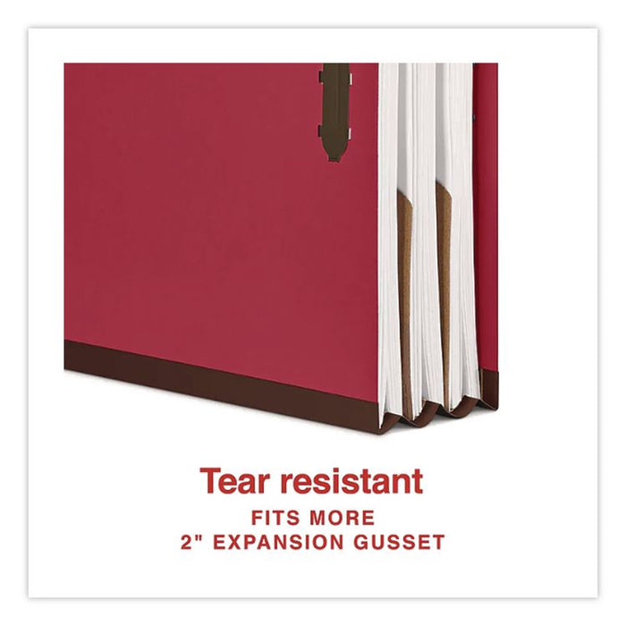 Pressboard Top Tab Classification Folders, 2/5-Cut Tab, Expands 2.5", 2 Dividers, 6 Fasteners, Legal Size, Bright Red, 10/Box