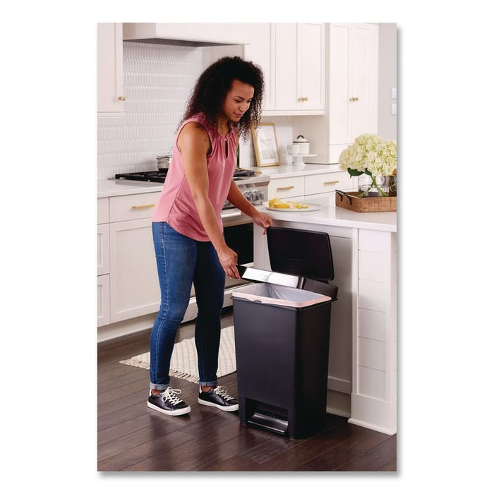 Premier Series III Step-On Waste Container, 12.4 gal, Plastic, Black/Stainless Steel