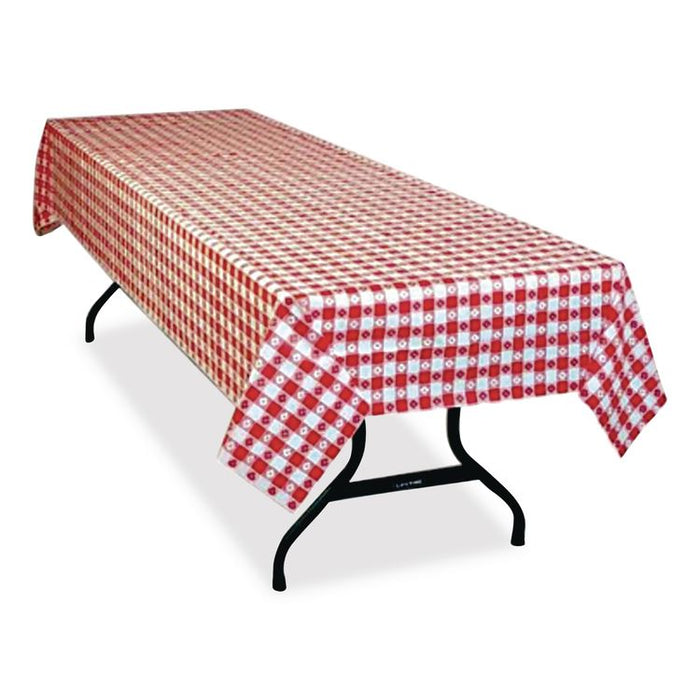 Table Set Rectangular Table Covers, Heavyweight Plastic, 54" x 108", Plaid Red/White, 6/Pack