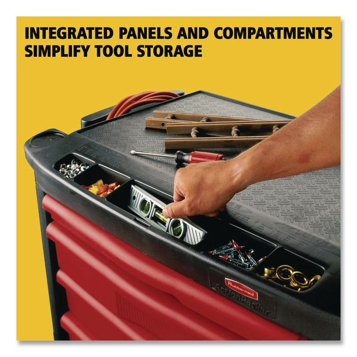 Five-Drawer Mobile Workcenter, 32.63w x 19.9d x 33.5h, Black Plastic Top