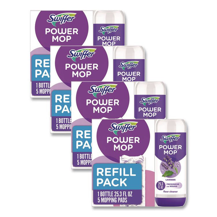 PowerMop Cleaning Solution and Pads Refill Pack, Lavender, Scent, 25.3 oz Bottle and 5 Pads per Pack, 4 Packs/Carton
