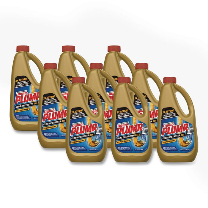 Pro-Strength Full Clog Destroyer Plus PipeGuard, 32 oz Bottle, 9/Carton