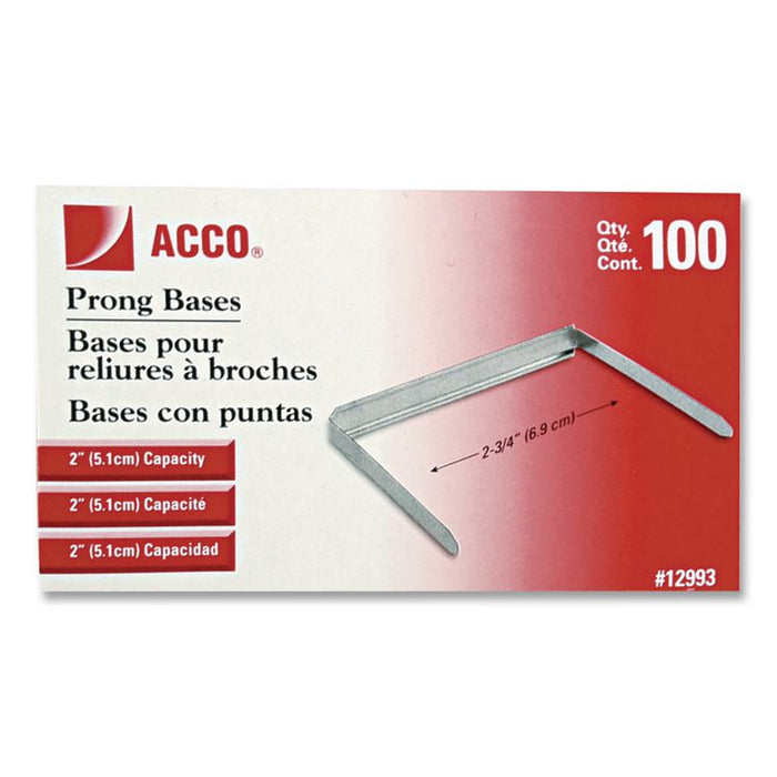 Standard Two-Piece Two-Prong Paper Fastener Bases, 2" Capacity, 2.75" Center to Center, Silver, 100/Box