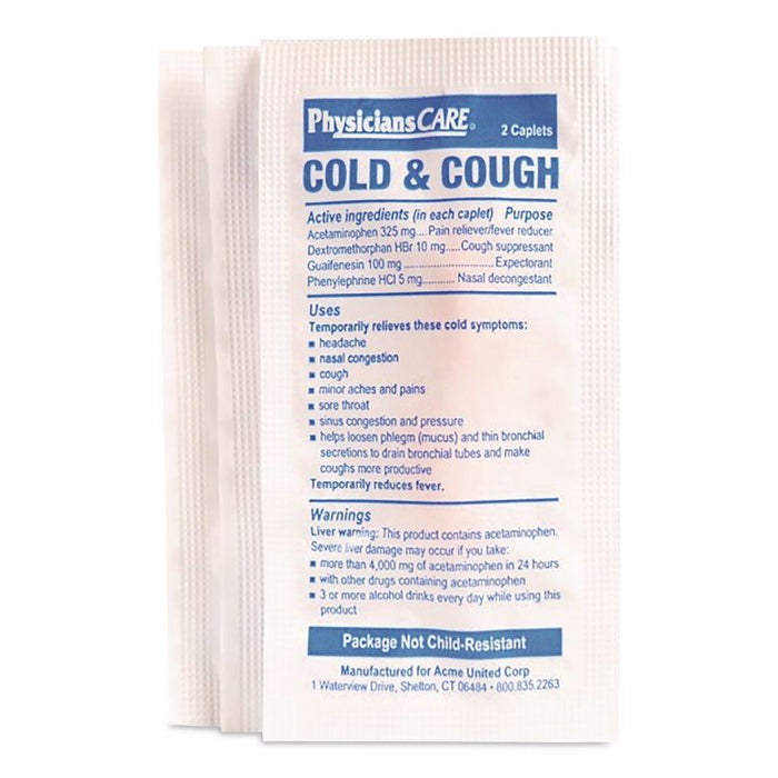 Non-Drowsy Cold and Cough Medicine, 2 Tablets/Pack, 50 Packs/Box