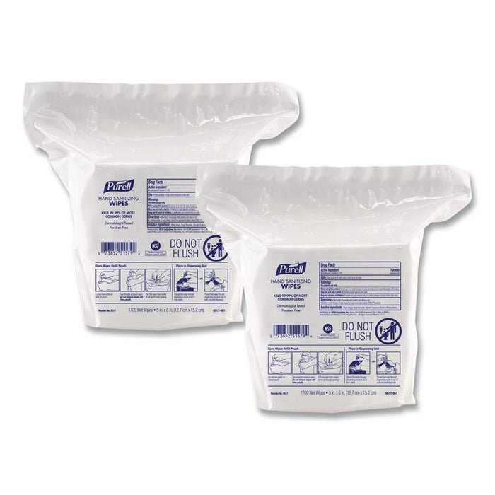 Hand Sanitizing Wipes, 5 x 6, Fresh Citrus Scent, White, 1,700/Refill Pouch, 4/Carton