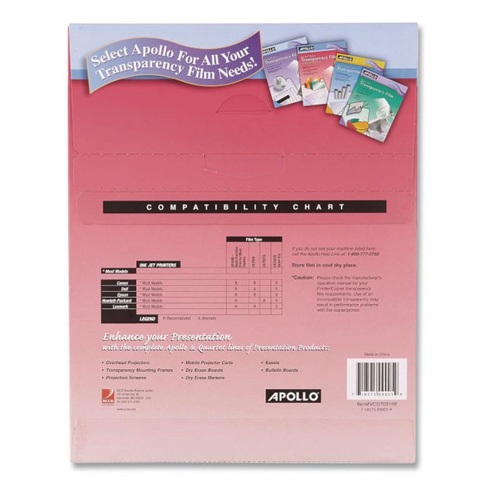 Quick-Dry Color Inkjet Transparency Film with Handling Strip, 8.5 x 11, 50/Box