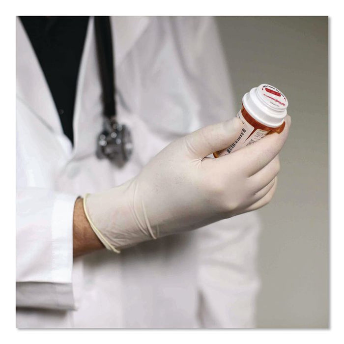 Latex Exam Gloves, Powder-Free, Large, 4 mil (Palm), 5 mil (Fingers), Ivory, 100/Box