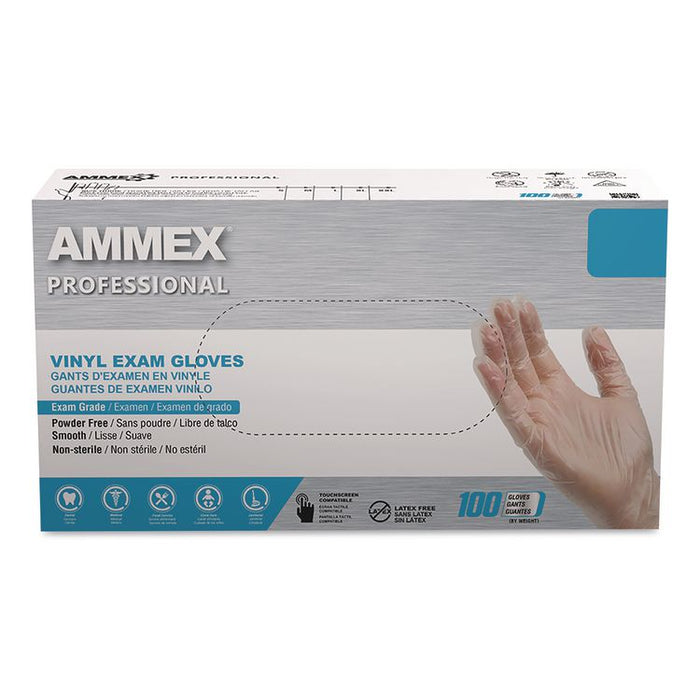 Vinyl Exam Gloves, Powder-Free, Small, Clear, 100/Box