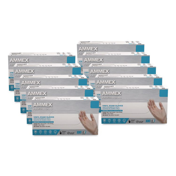 Vinyl Exam Gloves, Powder-Free, Small, 3 mil Thick, 9.5" Long, Clear, 100/Box, 10 Boxes/Carton