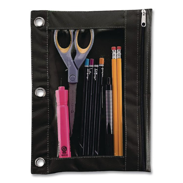 Binder Pencil Pouch, 3-Hole Punched, 10" x 7.38", Black/Clear