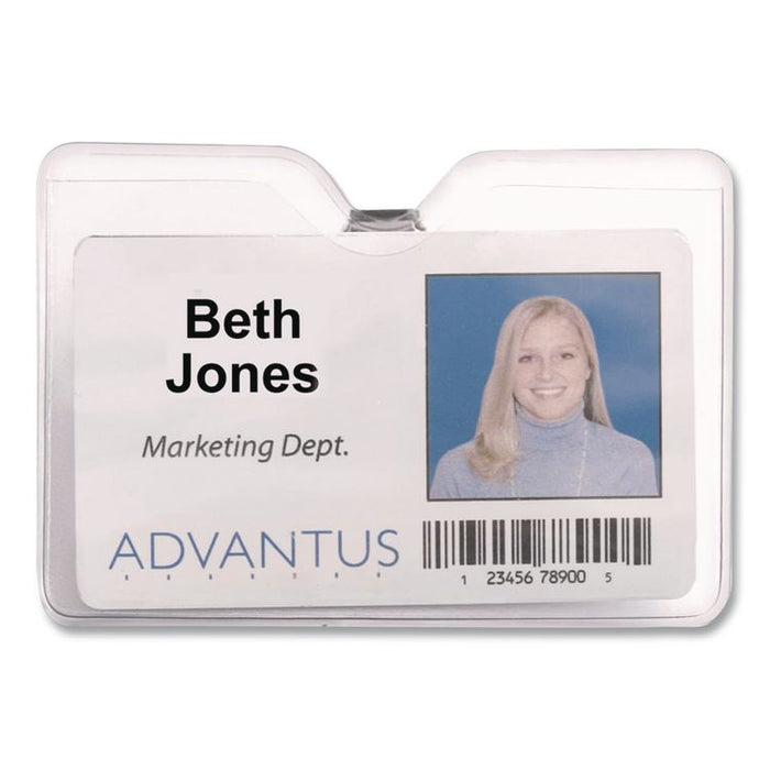 ID Badge Holders with Clip, Horizontal, Clear 4.13" x 3.38" Holder, 3.75" x 2.75" Insert, 50/Pack