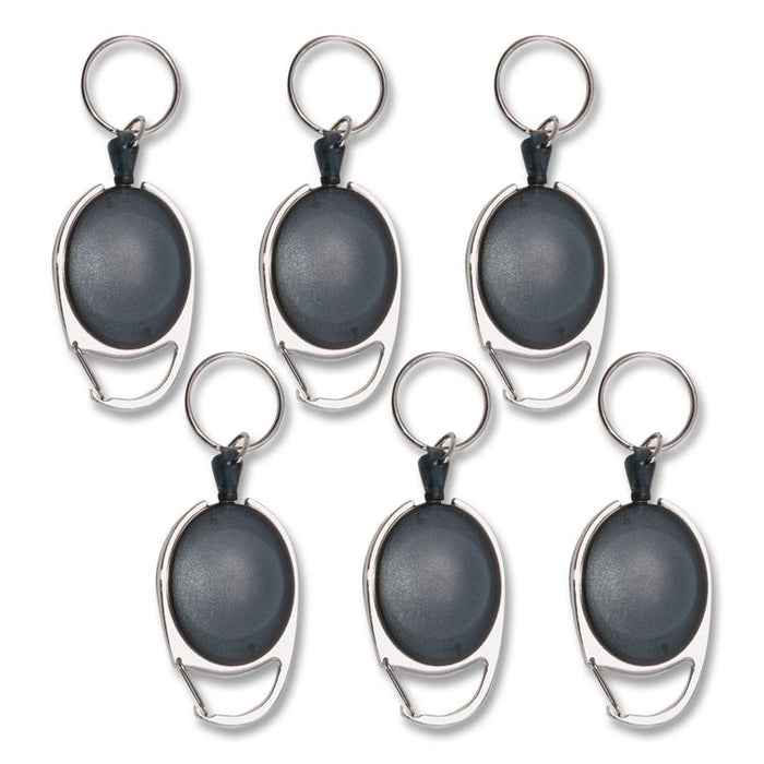 Carabiner-Style Retractable ID Card Reel, 30" Extension, Smoke, 6/Pack