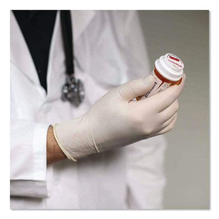 Latex Exam Gloves, Powder-Free, Small, 4 mil (Palm), 5 mil (Fingers), Ivory, 100/Box