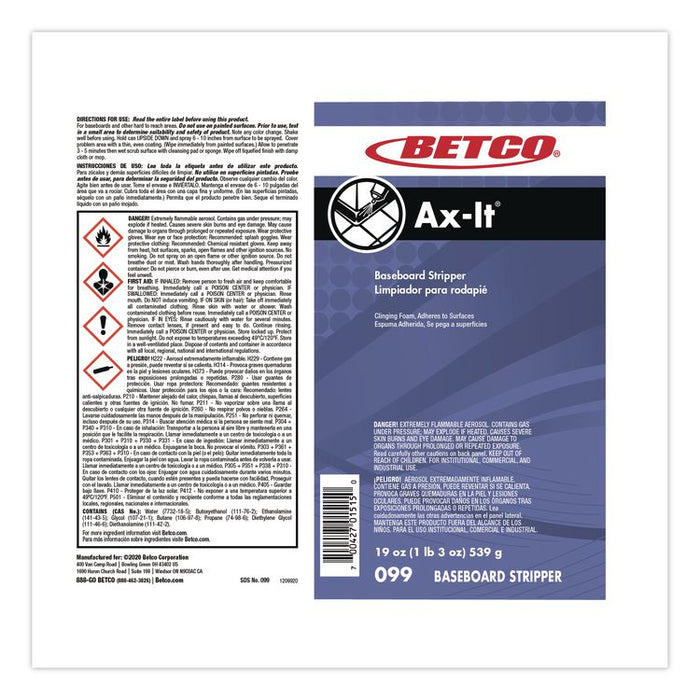 Ax-It Aerosol Baseboard Stripper, Sassafras Scent, 19 oz Aerosol Spray